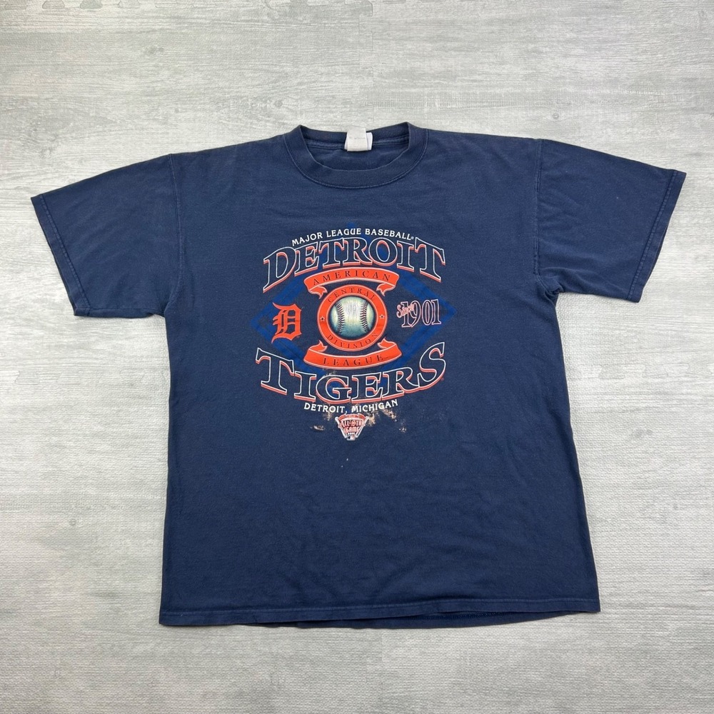 Vintage Detroit Tigers Shirt Size Large Navy Blue MLB 2005 All Star Game